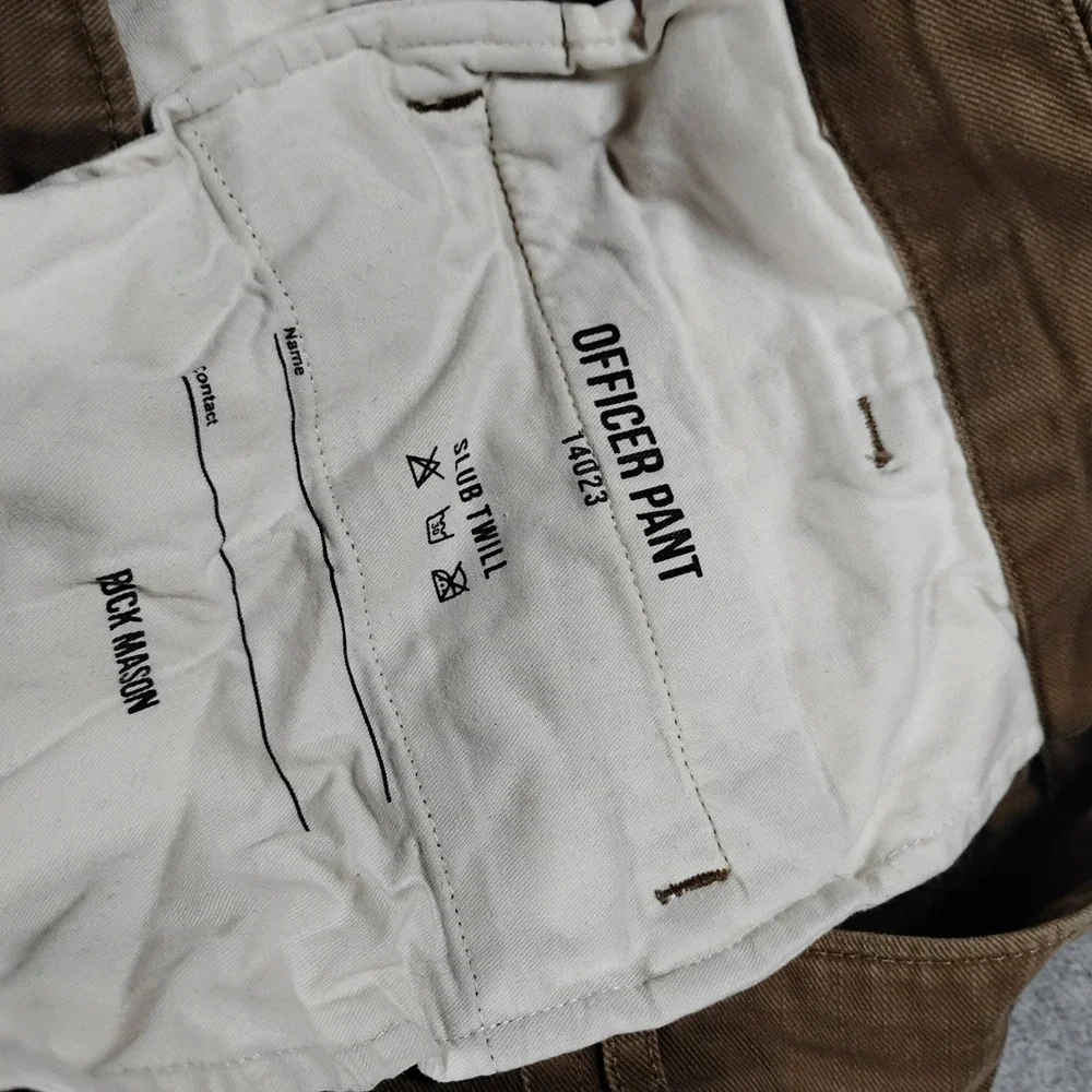 Buck Mason Officer Pant Mens 31 Brown Slub Twill Chino Casual Button Fly Pants
